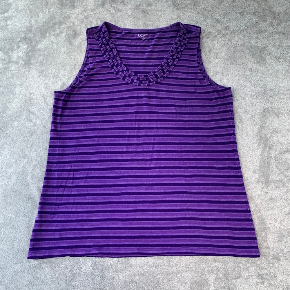 LOFT Tank Top Womens XL Purple Striped Sleeveless Layering Casual Knit Top